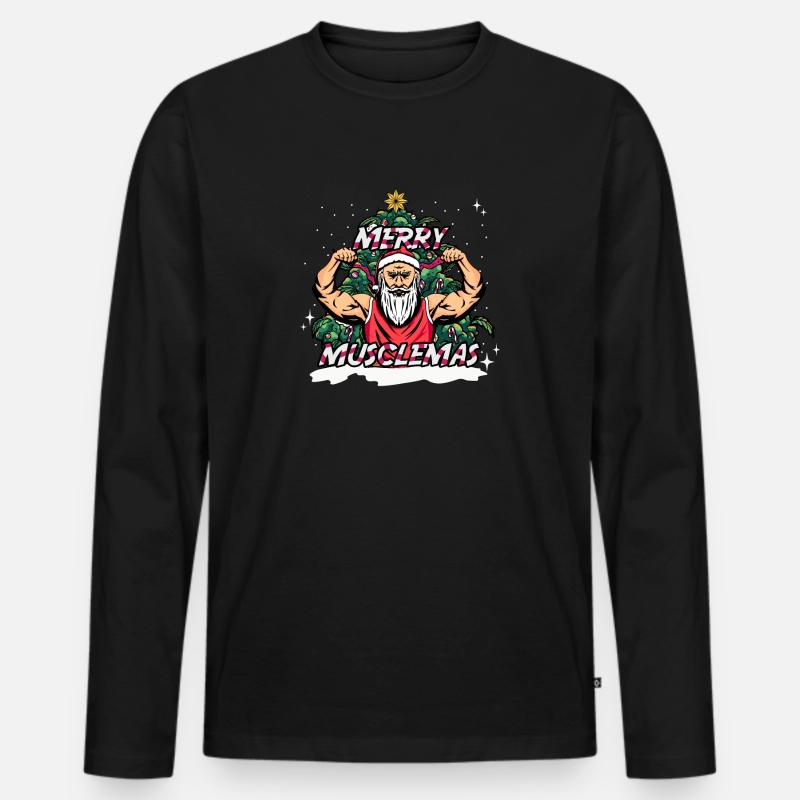 Christmas Muscle Santa Tree - Männer Premium Bio Langarmshirt - Schwarz