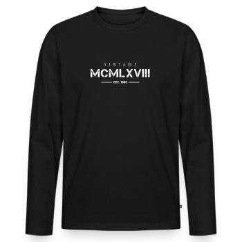 Vintage Born In 1968 Roman Numerals 54th - Men's Premium Organic Long Sleeve Shirt - black - Front - Nico (187cm)
