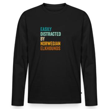 Easily Distracted By Norwegian Elkhounds - Men's Premium Organic Long Sleeve Shirt - black - Front - Nico (187cm)