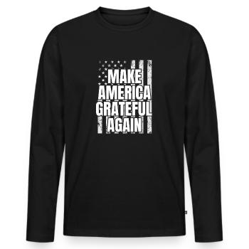 Make America Grateful Again Patriotic USA Flag - Men's Premium Organic Long Sleeve Shirt - black - Front - Nico (187cm)