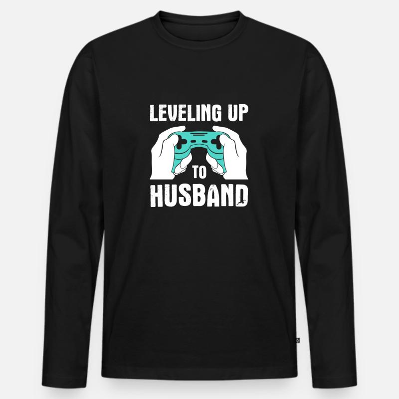 Leveling Up To Husband - Männer Premium Bio Langarmshirt - Schwarz