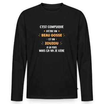 beau gosse zouzou - T-shirt manches longues Premium bio Homme - noir - Devant - Nico (187cm)