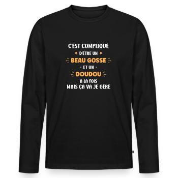 beau gosse doudou - T-shirt manches longues Premium bio Homme - noir - Devant - Nico (187cm)