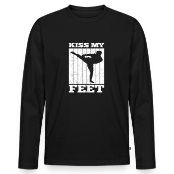 Kickboxing Kiss My Feet Funny Kickboxer Gift Idea - T-shirt manches longues Premium bio Homme - noir - Devant - Nico (187cm)