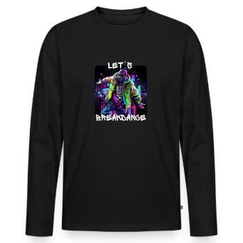 Man dances breakdancing on the street in - Men's Premium Organic Long Sleeve Shirt - black - Front - Nico (187cm)