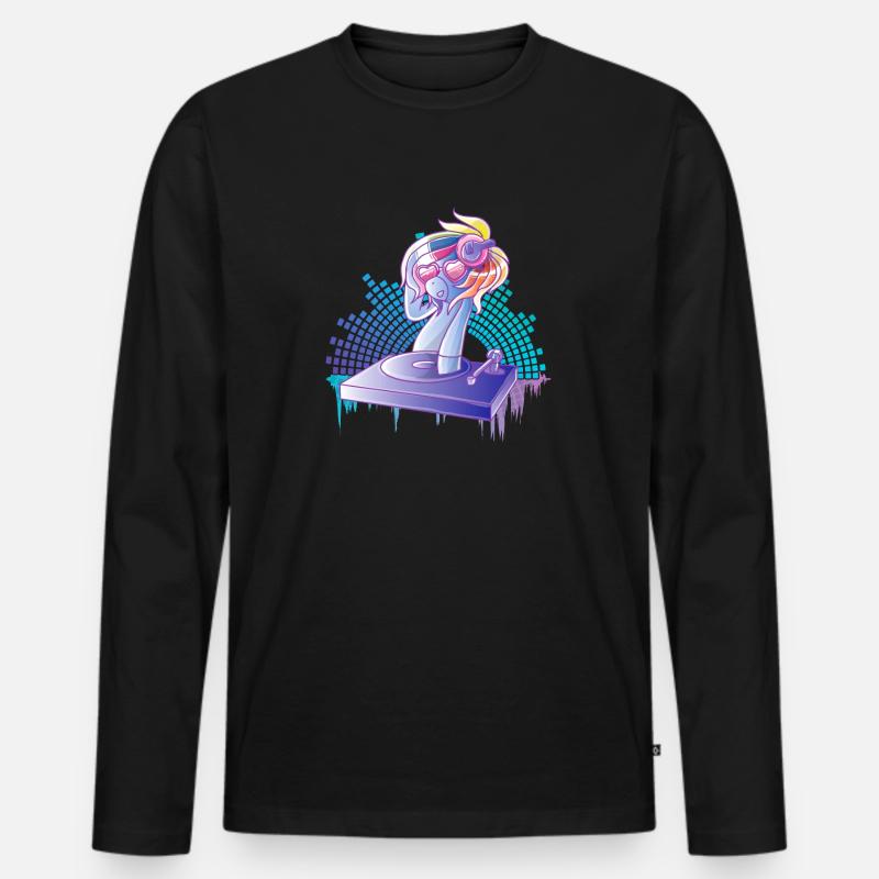 Einhorn mit Brille Turntables Analog Djane DJ - Männer Premium Bio Langarmshirt - Schwarz