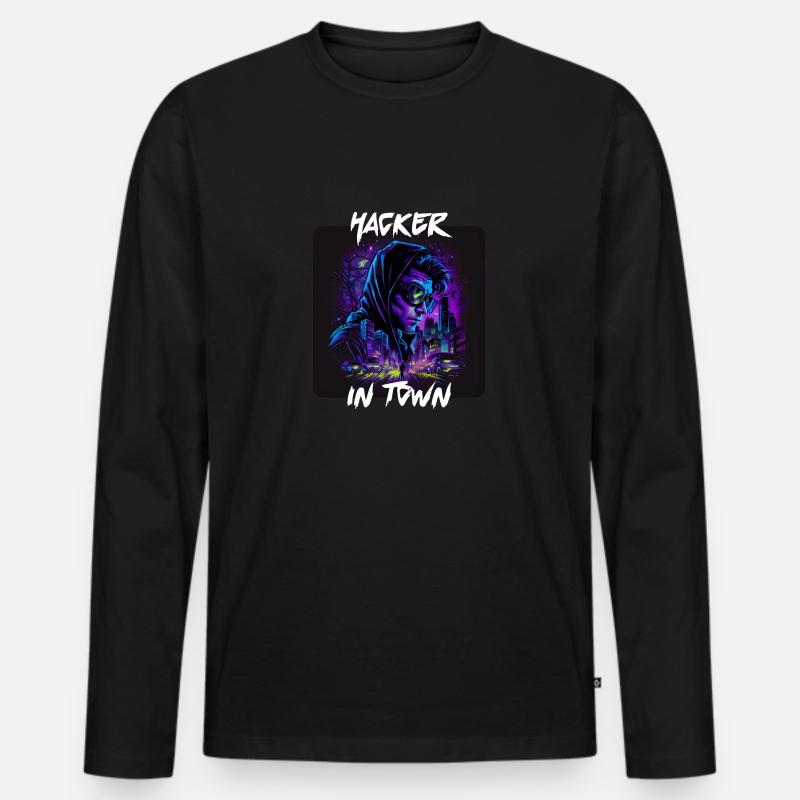 Hacker In Der Stadt 1 - Männer Premium Bio Langarmshirt - Schwarz