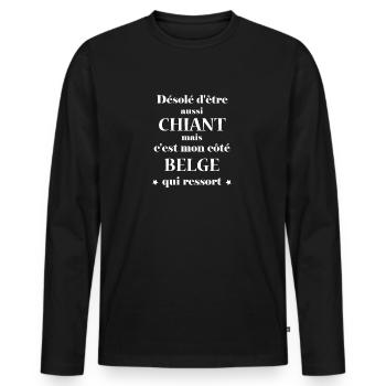 Chiant c'est mon côté belge - T-shirt manches longues Premium bio Homme - noir - Devant - Nico (187cm)