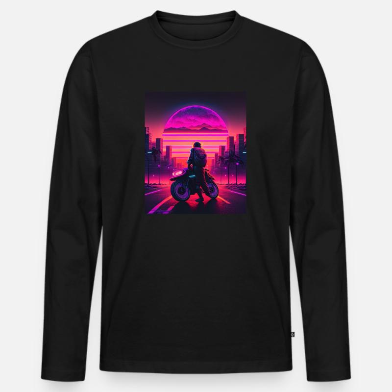 Retrowave Synthwave 80s Design - Männer Premium Bio Langarmshirt - Schwarz