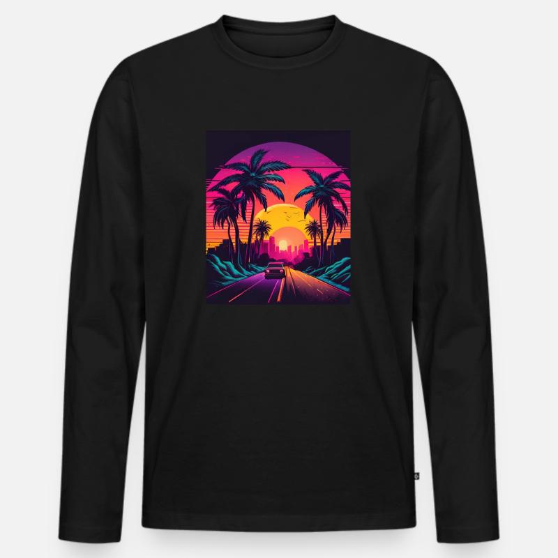 Retrowave Synthwave 80s Design - Männer Premium Bio Langarmshirt - Schwarz