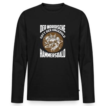 Der nordische Gott der Ungeduld Hammersbald Kriege - Männer Premium Bio Langarmshirt - Schwarz - Vorne - Nico (187cm)