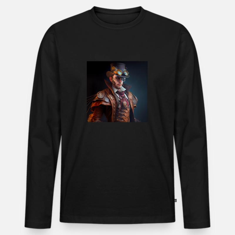 Steampunk Sci-Fi character - Männer Premium Bio Langarmshirt - Schwarz