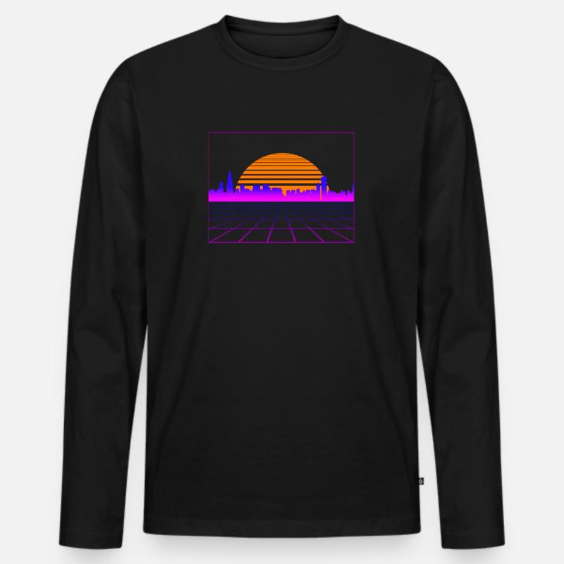 Retrowave Synthwave 80s Design - Männer Premium Bio Langarmshirt - Schwarz