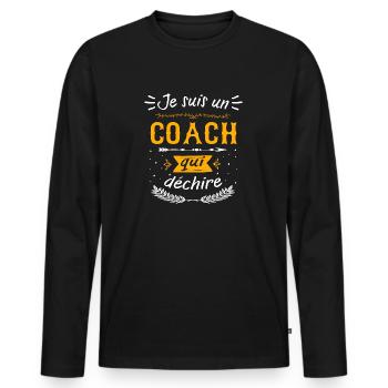 je suis un coach qui dechire - T-shirt manches longues Premium bio Homme - noir - Devant - Nico (187cm)