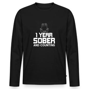 1 Year Sober And Counting Retro Sobriety T-Shirt - Männer Premium Bio Langarmshirt - Schwarz - Vorne - Nico (187cm)