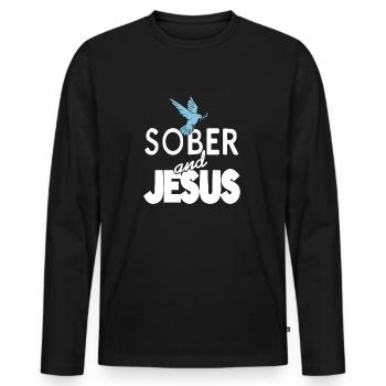 Sober And Jesus Retro Christian Sobriety T-Shirt - T-shirt manches longues Premium bio Homme - noir - Devant - Nico (187cm)