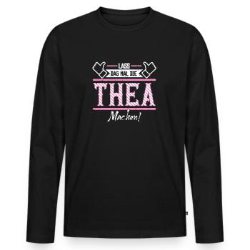 Thea Geschenkidee Geschenk Geburtstag - Männer Premium Bio Langarmshirt - Schwarz - Vorne - Nico (187cm)