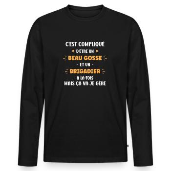 Beau gosse brigadier - T-shirt manches longues Premium bio Homme - noir - Devant - Nico (187cm)