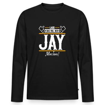 Jay Geschenkidee Geschenk Geburtstag - Männer Premium Bio Langarmshirt - Schwarz - Vorne - Nico (187cm)