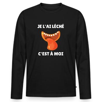 je l'ai léché c'est à moi - T-shirt manches longues Premium bio Homme - noir - Devant - Nico (187cm)