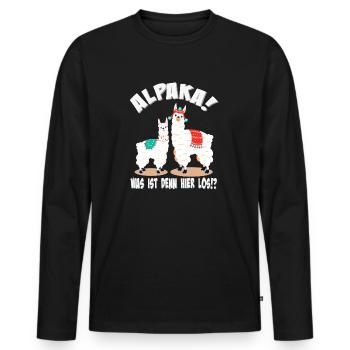 Alpaka, Was ist denn hier los - Männer Premium Bio Langarmshirt - Schwarz - Vorne - Nico (187cm)