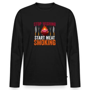Stop Wishing Start Meat Smoking Barbecue - Men's Premium Organic Long Sleeve Shirt - black - Front - Nico (187cm)