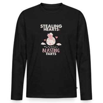 Happy Valentine's Day Funny Stealing Hearts - Men's Premium Organic Long Sleeve Shirt - black - Front - Nico (187cm)