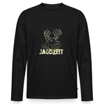Jäger Pirsch Hirsch Jagdzeit Jagen Jägerin - Männer Premium Bio Langarmshirt - Schwarz - Vorne - Nico (187cm)