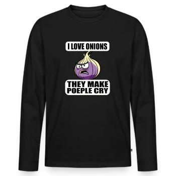I love onions, they make people - Men's Premium Organic Long Sleeve Shirt - black - Front - Nico (187cm)