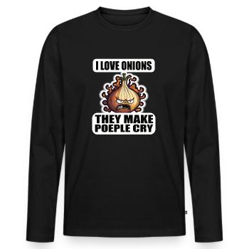I love onions, they make people - Men's Premium Organic Long Sleeve Shirt - black - Front - Nico (187cm)