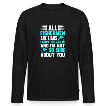 Alle Fischer sind Lügner außer dir und mir - Männer Premium Bio Langarmshirt - Schwarz - Vorne - Nico (187cm)