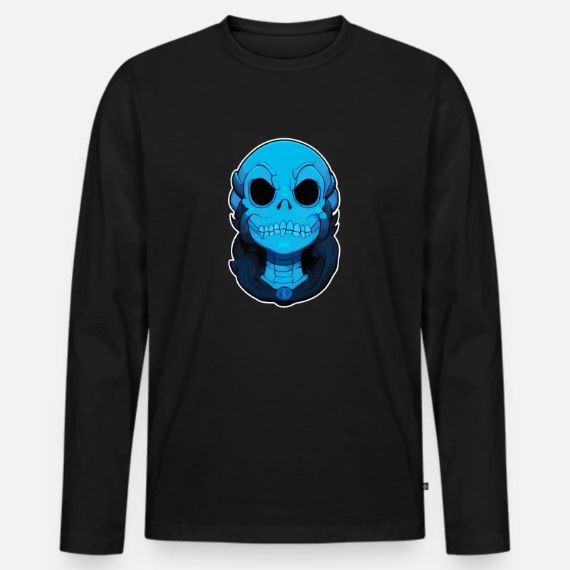 Blauer Monsterschädel - Männer Premium Bio Langarmshirt - Schwarz