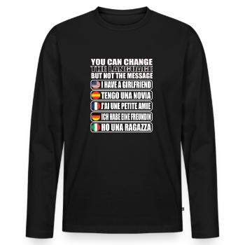 Gift idea for man with girlfriend - Men's Premium Organic Long Sleeve Shirt - black - Front - Nico (187cm)