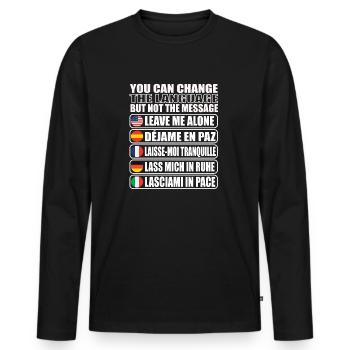 Lass mich in ruhe Geschenkidee - Männer Premium Bio Langarmshirt - Schwarz - Vorne - Nico (187cm)