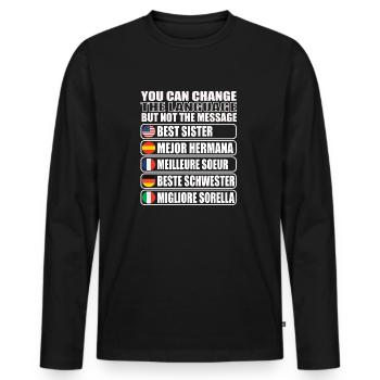 Geschenkidee für Schwester - Männer Premium Bio Langarmshirt - Schwarz - Vorne - Nico (187cm)