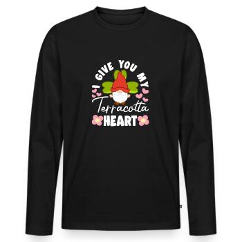 I Give You My Terracotta Heart Elf Gnome Miniature - Men's Premium Organic Long Sleeve Shirt - black - Front - Nico (187cm)