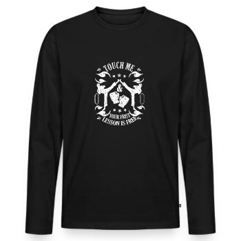 Thai Boxing Touch Me & Your First Lesson Is Free - Men's Premium Organic Long Sleeve Shirt - black - Front - Nico (187cm)