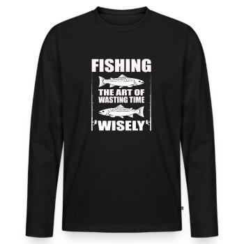 Lustiges Angler Fischer - Männer Premium Bio Langarmshirt - Schwarz - Vorne - Nico (187cm)