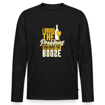 I bringt the problems you bring the booze - Männer Premium Bio Langarmshirt - Schwarz - Vorne - Nico (187cm)