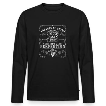 50 Jahre: Baujahr Oktober 1973, Gin, Rum, Whisky - Männer Premium Bio Langarmshirt - Schwarz - Vorne - Nico (187cm)