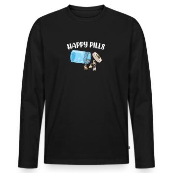 Happy Pills Pug Funny Dog Lover Humor Pet Cool - Men's Premium Organic Long Sleeve Shirt - black - Front - Nico (187cm)
