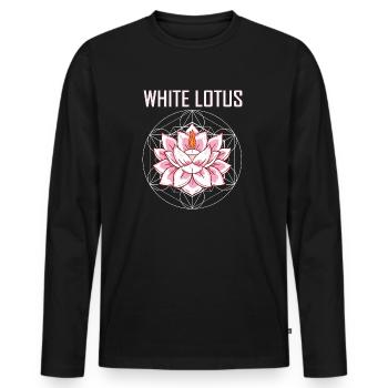 WHITE LOTUS DESIGN I LOTUSBLUME - Männer Premium Bio Langarmshirt - Schwarz - Vorne - Nico (187cm)