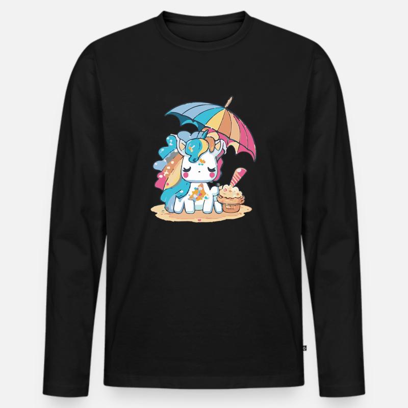 Ein Einhorn mit Regenbogenhaar - Männer Premium Bio Langarmshirt - Schwarz