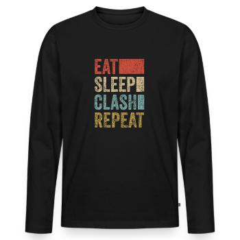 Eat Sleep Clash Repeat Vintage Gaming Clan - Men's Premium Organic Long Sleeve Shirt - black - Front - Nico (187cm)
