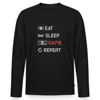 Manger le jeu de sommeil Répéter le graphique - T-shirt manches longues Premium bio Homme - noir - Devant - Nico (187cm)