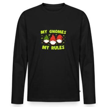 My Gnomes My Rules Loverleaf Elf Garden Miniature - Men's Premium Organic Long Sleeve Shirt - black - Front - Nico (187cm)