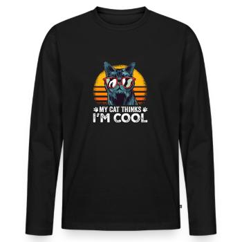 Meine Katze denkt, ich bin cool lustiges Katzen-T-Shirt - Männer Premium Bio Langarmshirt - Schwarz - Vorne - Nico (187cm)