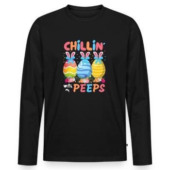 Chillin With My Peeps, Funny Easter Bunny - Men's Premium Organic Long Sleeve Shirt - black - Front - Nico (187cm)