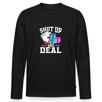 Tais-toi et distribue un joueur de poker - T-shirt manches longues Premium bio Homme - noir - Devant - Nico (187cm)
