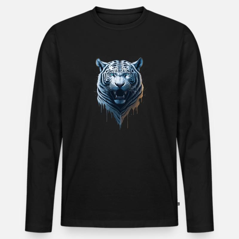 WILDES WHITE TIGER DESIGN - Männer Premium Bio Langarmshirt - Schwarz